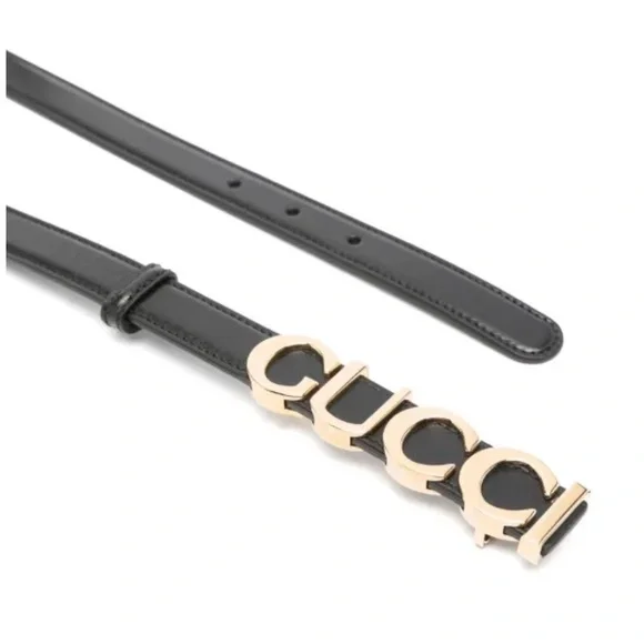 Gucci Black Leather Belt with Gold Lettering NEW with dust bag size 80 RARE - Picture 3 of 10